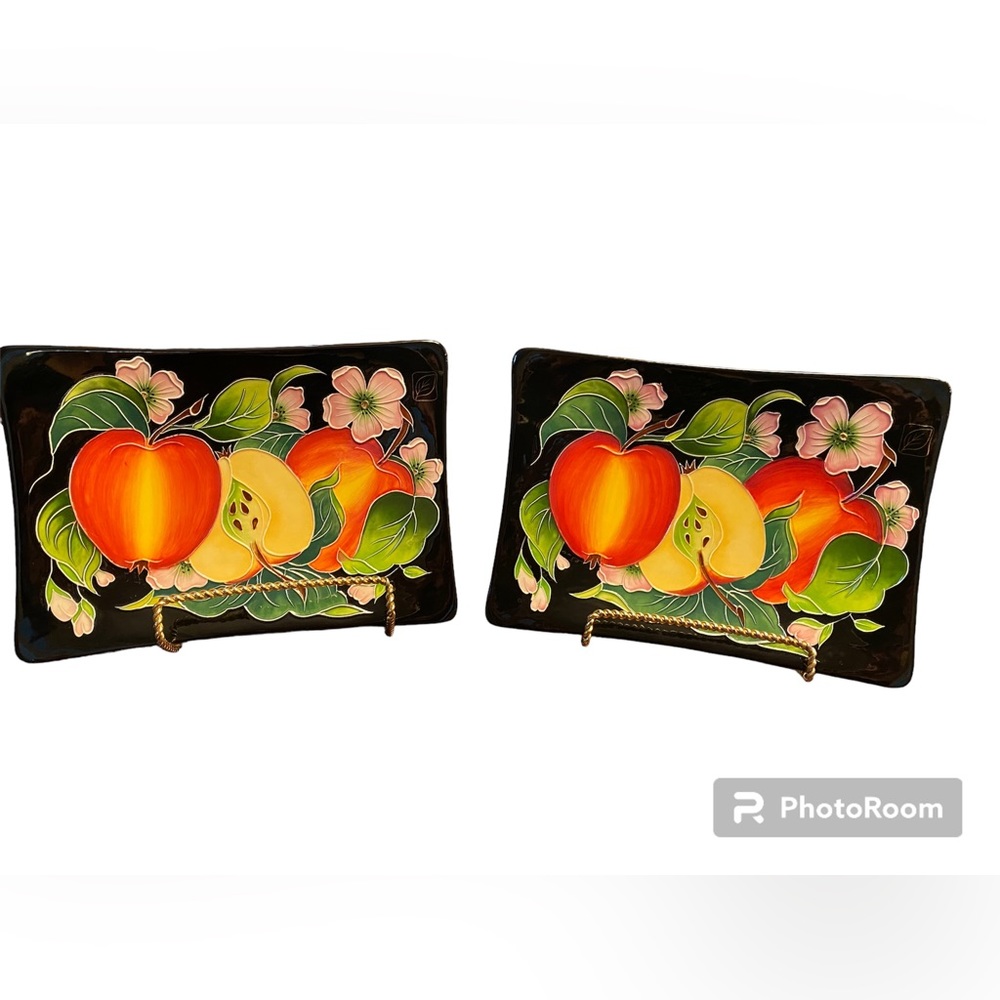Set Of 2 NWT Vintage 2004 Blue Sky Apple And Apple Blossom 3D Ceramic Dish - Picture 2 of 12
